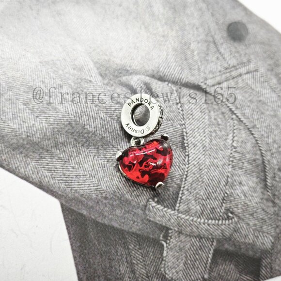 Pandora Mickey & Minnie Mouse Kiss Red Murano Glass Dangle Charm - Picture 4 of 4